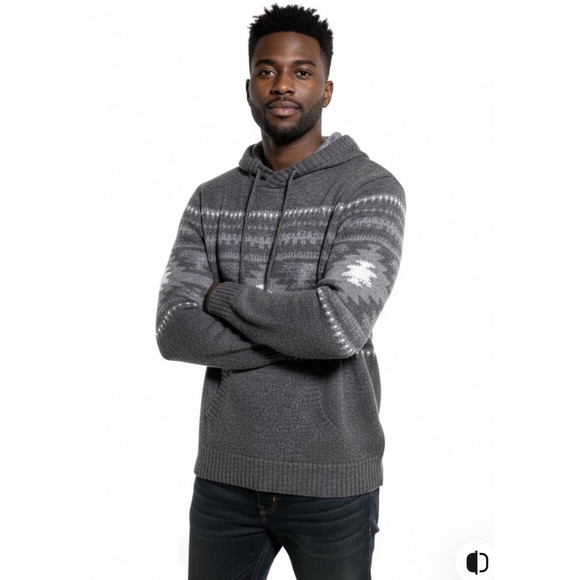 American Eagle Outfitters Other - American Eagle Sweater Mens‎ Size M Gray Aztec Southwestern Hooded Wool Blend